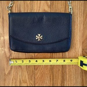 Tory Burch navy pebbled leather purse with chain